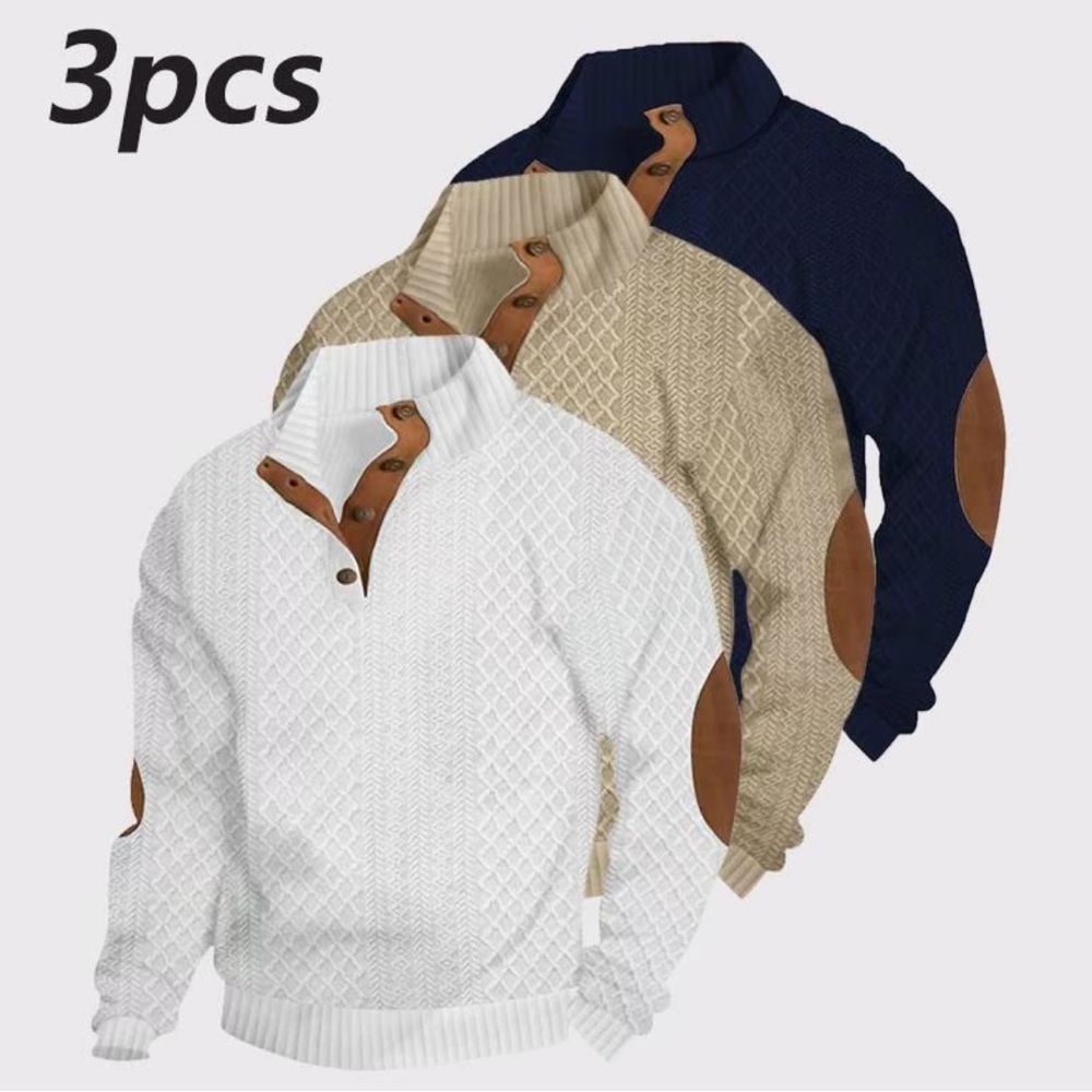 3PCS Men's Knit Sweater Set with Elbow Patches